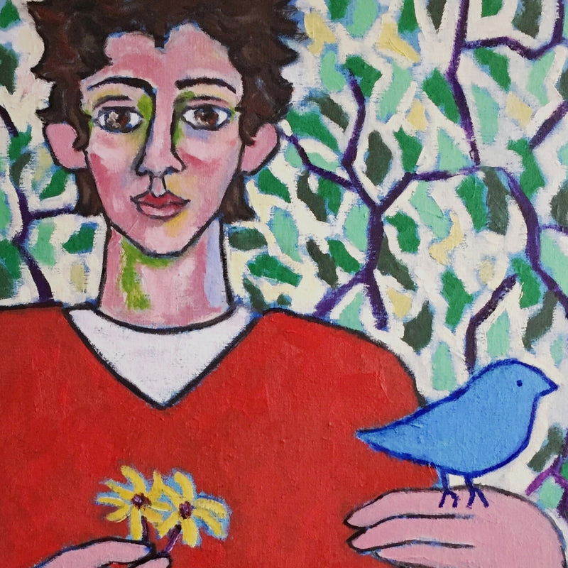 Xènia Ruiz Self Portrait with flowers and bird Zoom